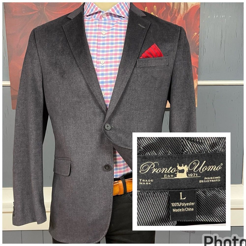 Pronto Uomo Velvet Jacket Sport Coat Mens Sz Large Slim Fit Gray Polyester